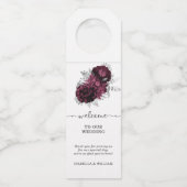 Floral Wedding Personalisiert Burgundy Flaschenanhänger (Vorderseite)