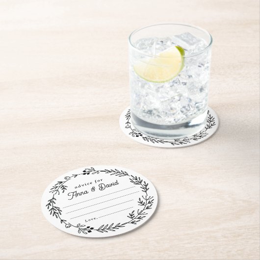 Floral Wedding Reception Advice Card Runder Pappuntersetzer (Vor Ort)