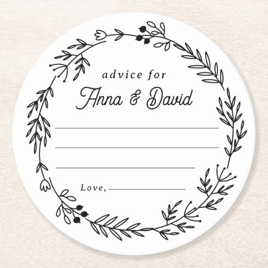 Floral Wedding Reception Advice Card Runder Pappuntersetzer (Vorderseite)
