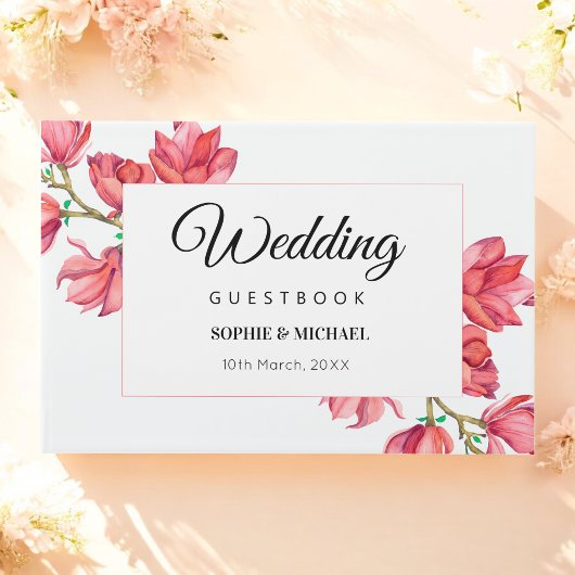 Floral Wedding Red Pink Magnolia Gästebuch