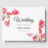 Floral Wedding Red Pink Magnolia Gästebuch (Vorderseite)