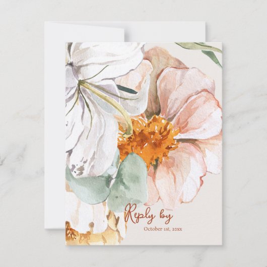 Floral Wedding Reply by with QR Code Blush Peach  RSVP Karte (Vorderseite)