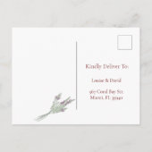 Floral Wedding RSVP Postcard mit Lavender Einladungspostkarte (Rückseite)