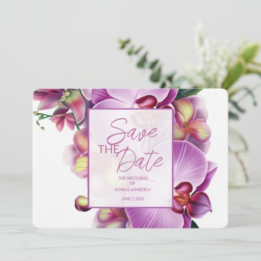 Floral Wedding Save the Date Vier Foto & QR Code (Stehend Vorderseite)