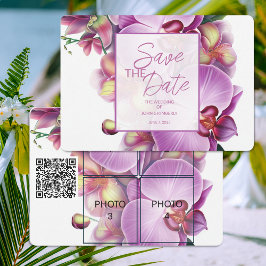 Floral Wedding Save the Date Vier Foto & QR Code