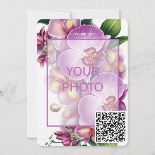 Floral Wedding Save the Date with Foto & QR Code (Rückseite)
