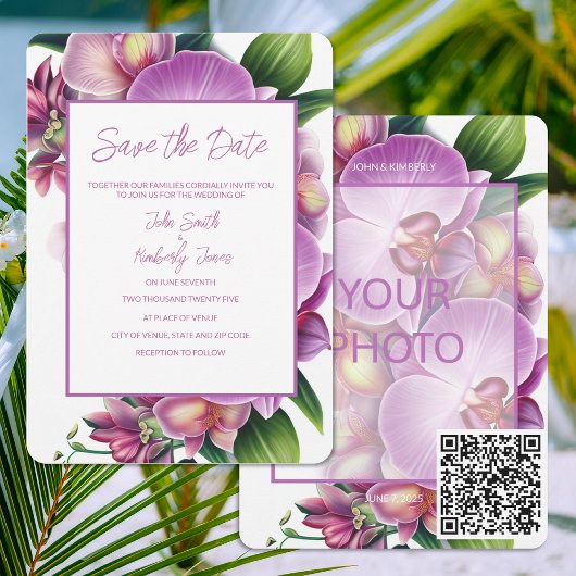 Floral Wedding Save the Date with Foto & QR Code