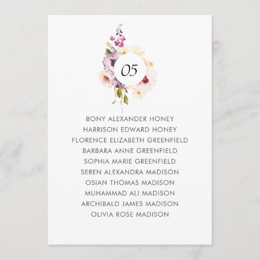 Floral Wedding Seating Chart Table Sign Einladung (Vorderseite)