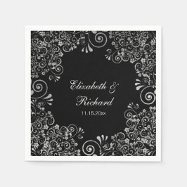 Floral Wedding Silver und Black Empfang Serviette