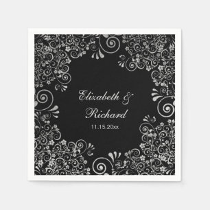 Floral Wedding Silver und Black Empfang Serviette