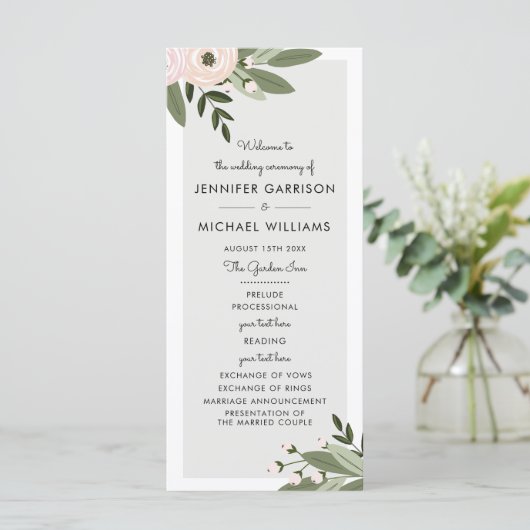 Floral Wedding Sprigs Program Programm (Stehend Vorderseite)