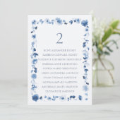 Floral Wedding Table Number with Guest List Einladung (Stehend Vorderseite)