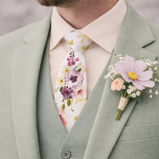 Floral Wedding Tie – Watercolor Spring Necktie Krawatte
