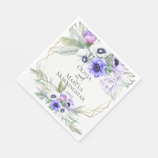 Floral Wedding Violet Anemone Floral Bouquets Serviette (Ecke)