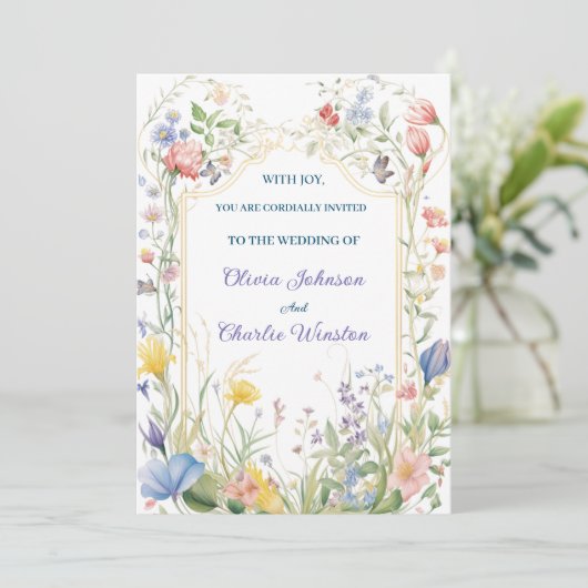 Floral Wedding Watercolor Botanical Spring Garden Einladung (Stehend Vorderseite)