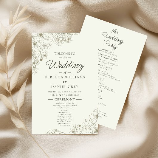 Floral Wedding Welcome Sign with Ceremony Program