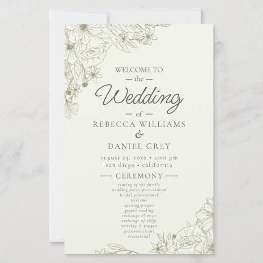 Floral Wedding Welcome Sign with Ceremony Program (Vorderseite)