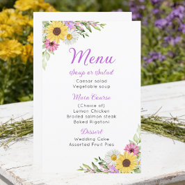 Floral Wedding Wildflower Sunflower Daisy Menu