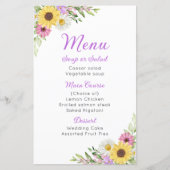 Floral Wedding Wildflower Sunflower Daisy Menu (Vorderseite)
