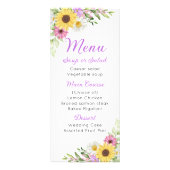 Floral Wedding Wildflower Sunflower Daisy Menu Werbekarte (Vorne)