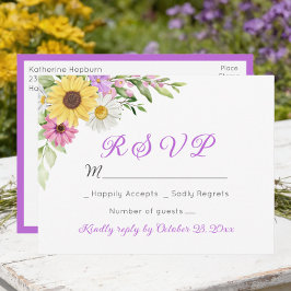 Floral Wedding Wildflower Sunflower Daisy RSVP Postkarte