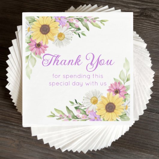 Floral Wedding Wildflower Sunflower Daisy Thanks Serviette