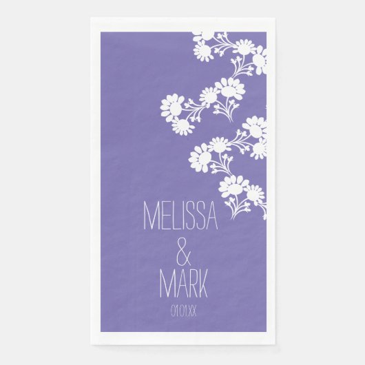 Floral Wedding Wreath Border Name Paper Gast to Serviette (Vorderseite)