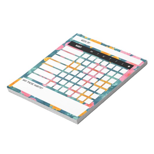 Floral Weekly Habit Tracker Notepad Notizblock (Rotiert)