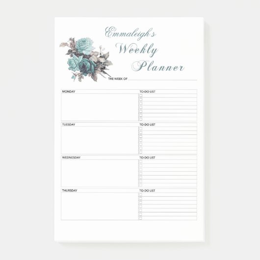Floral Weekly Planner Personalisiert Post-it Klebezettel (Vorderseite)