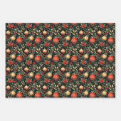 Floral Weihnachten Chic Muster Red Green Gold Geschenkpapier Set (Vorderseite 3)