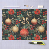 Floral Weihnachten Chic Muster Red Green Gold Seidenpapier (Handwerk)