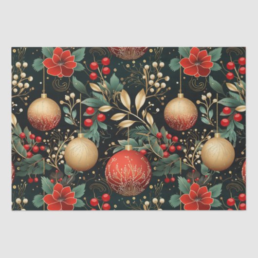 Floral Weihnachten Chic Muster Red Green Gold Seidenpapier (Vorderseite)