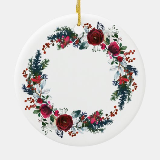 Floral Weihnachten Winter Red Wreath Godmothers Keramik Ornament (Hinten)