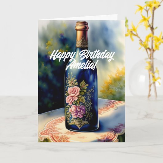 Floral Weine Flasche Geburtstag Karte (Gelbe Blume)