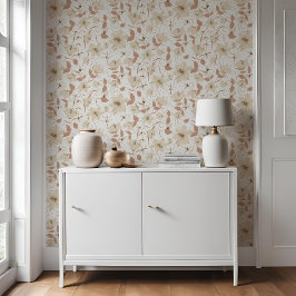 Floral Weiß Beige Lily Botanisches Muster Tapete