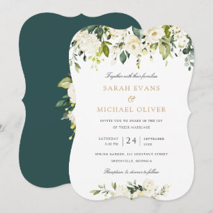 Floral Weiß Romantische Landschaft Elegante Hochze Einladung