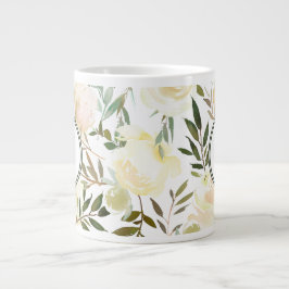 Floral weiß und grün romantisch Jumbo-Tasse