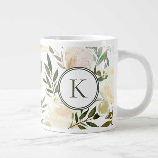Floral weiß und grün romantisch Jumbo-Tasse (Rechts)