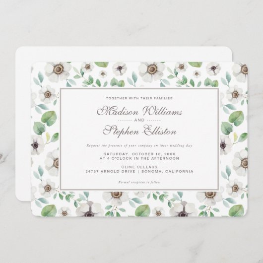Floral | Weißer Anemon - Hochzeit Einladung (Vorne/Hinten)