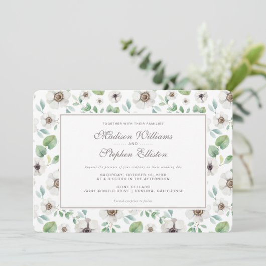 Floral | Weißer Anemon - Hochzeit Einladung (Stehend Vorderseite)