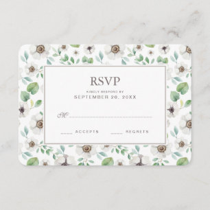 Floral Weißer Anemon - Hochzeitstipendium RSVP Karte