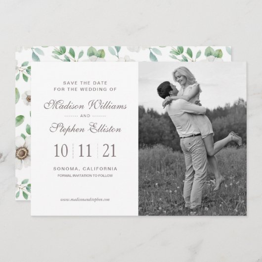 Floral | Weißer Anemon - Save the Date (Vorne/Hinten)