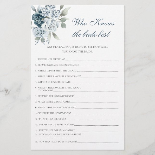 Floral Wer das beste Spiel der Braut kennt (Vorderseite)