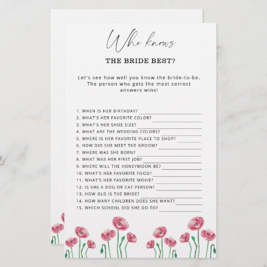 Floral Wer kennt das beste Spiel der Braut (Vorne/Hinten)