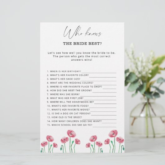 Floral Wer kennt das beste Spiel der Braut (Stehend Vorderseite)