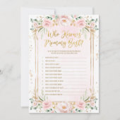 Floral Wer Mommy Best Baby Shower Game Card kennt Einladung (Vorderseite)