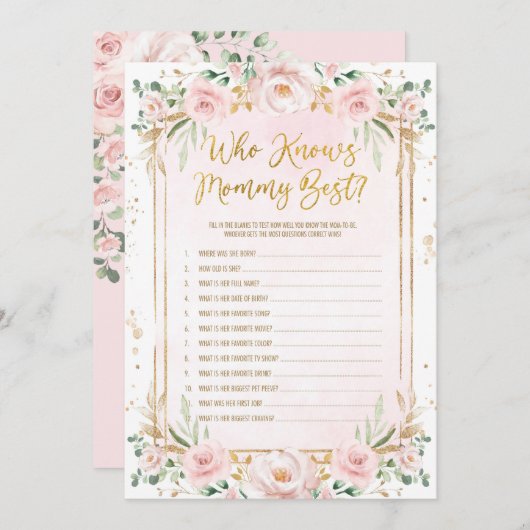 Floral Wer Mommy Best Baby Shower Game Card kennt Einladung (Vorne/Hinten)