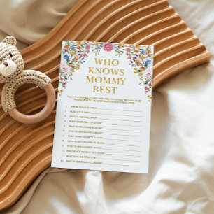 Floral Wer Mommy Best Baby Shower Game Card kennt Einladung