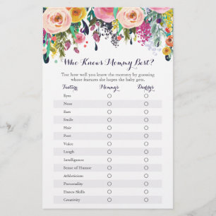 Floral Wer Mommy Best Baby Shower Game kennt