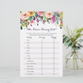 Floral Wer Mommy Best Baby Shower Game kennt (Stehend Vorderseite)